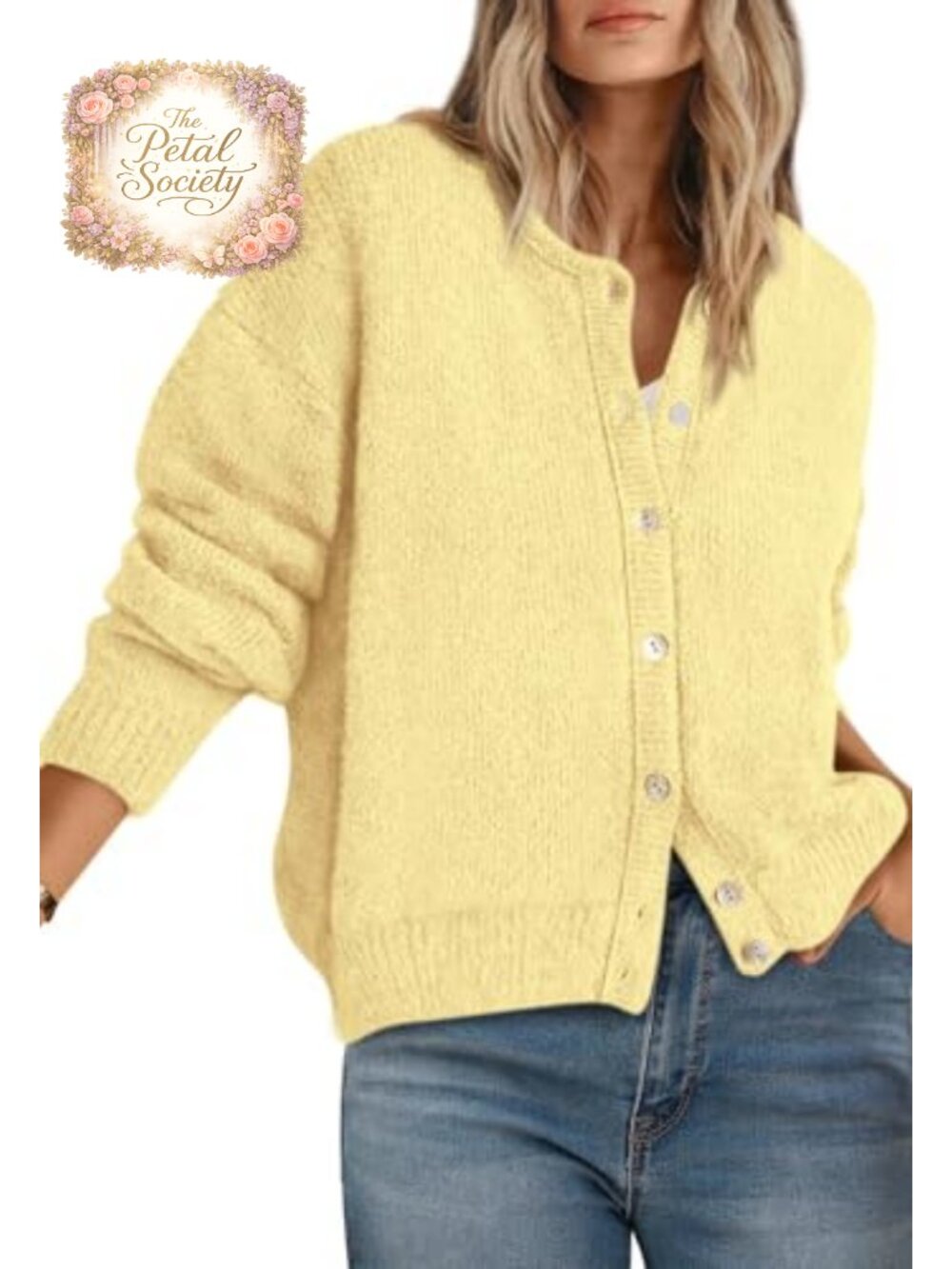 Long Sleeve Crewneck Button Down Cardigan Sweater Lightweight Knit